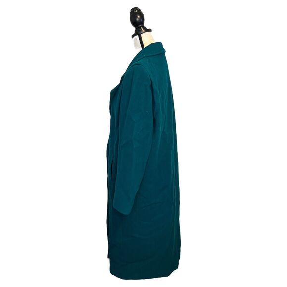 VTG Forecaster Wool Trench Coat Womens 12 Teal Double Button Pockets Long Lined - Picture 3 of 7